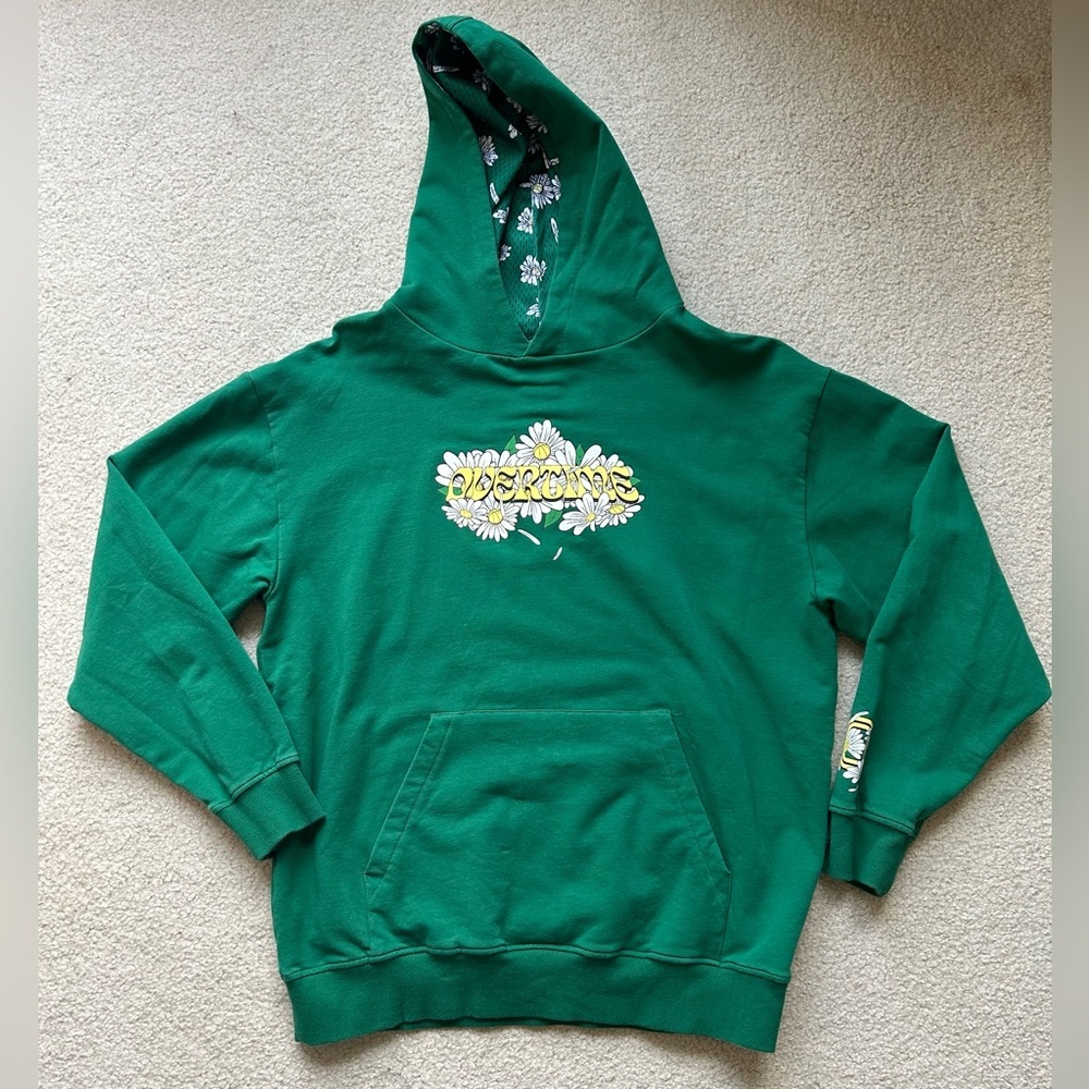Overtime Forest Green Flower Hoodie